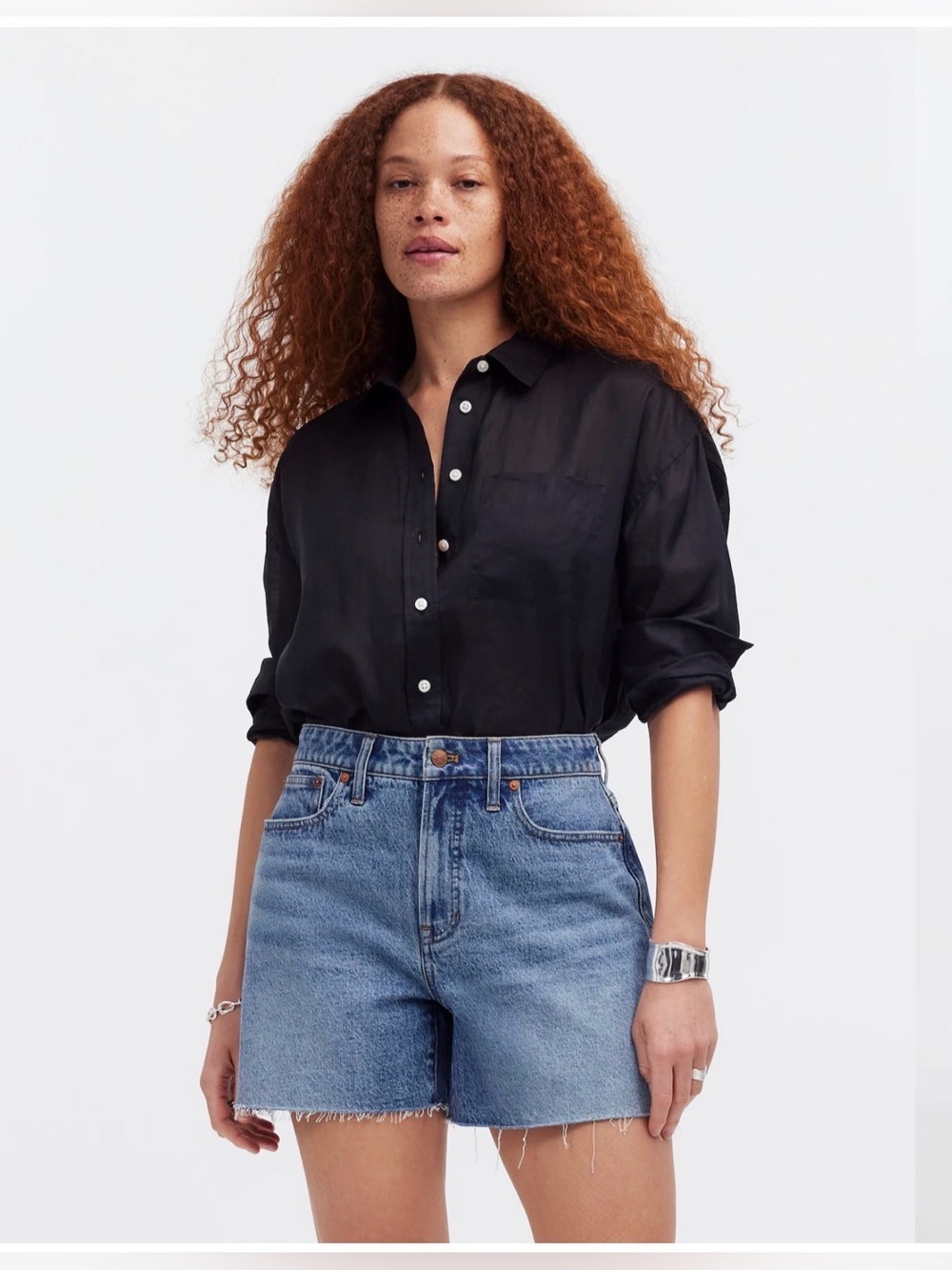 NWT Madewell The Curvy Perfect Jean Short High Rise Raw Hem Denim Shorts | 25
